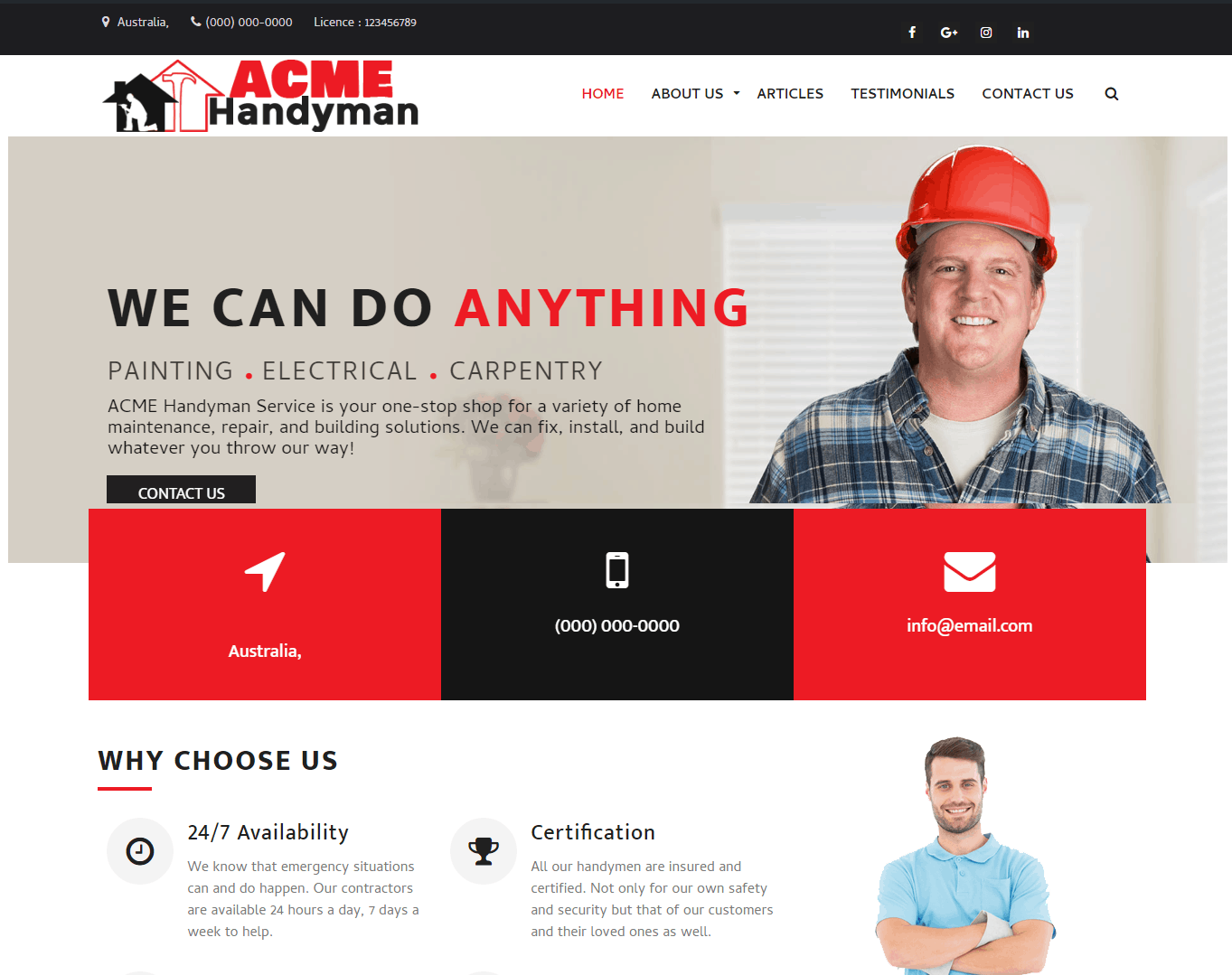 ACME Handyman homepage.