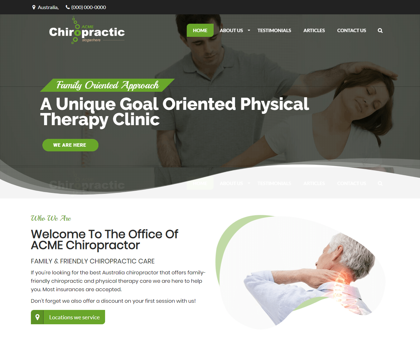 ACME Chiropractic service homepage.