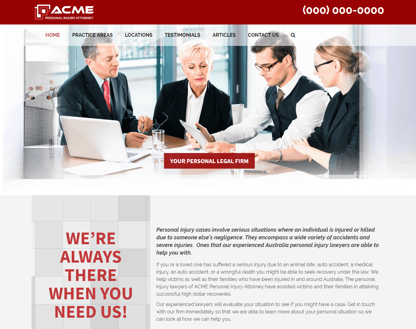ACME Personal injury attorney homepage.