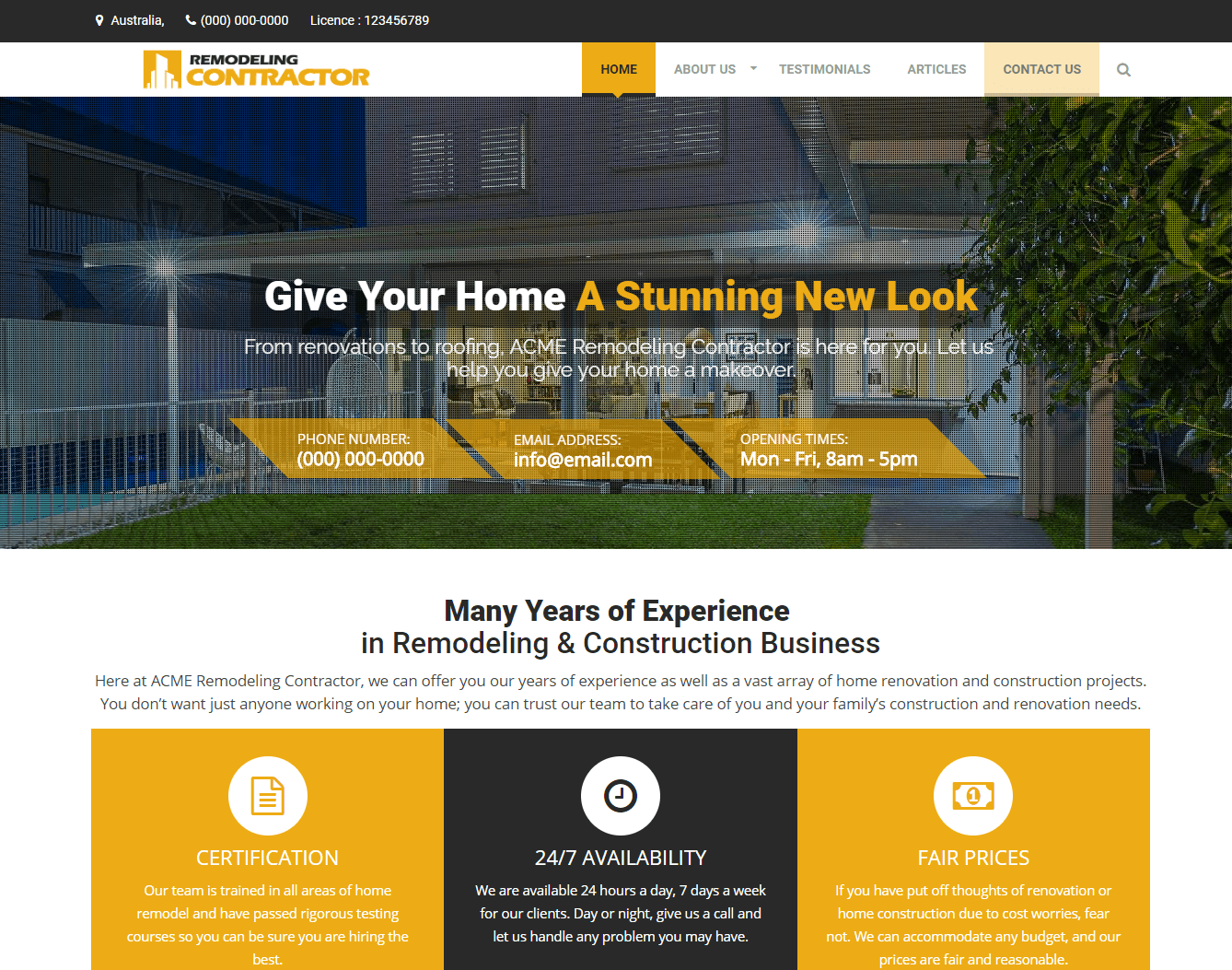 remodeling contractor homepage.