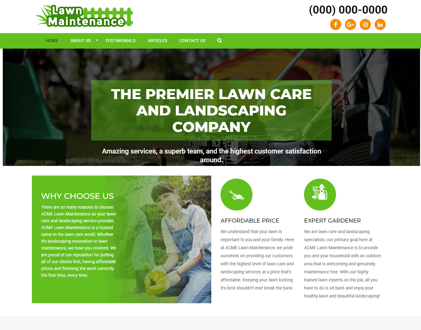 Lawn Maintenance homepage.