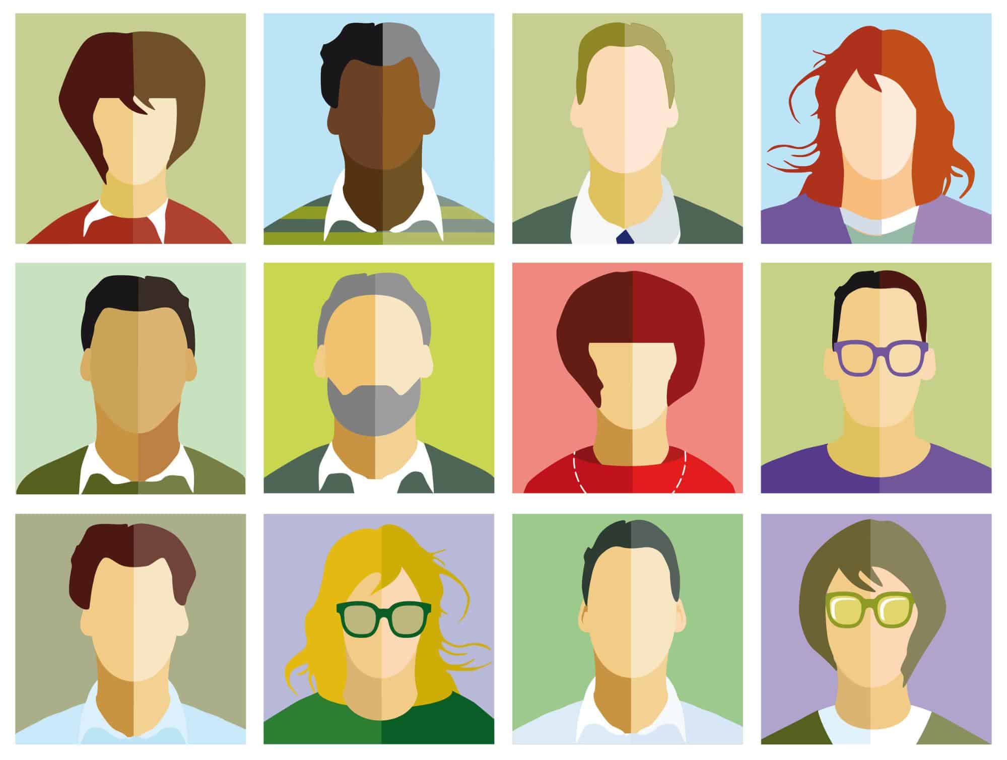 A set of people avatars in different colors.