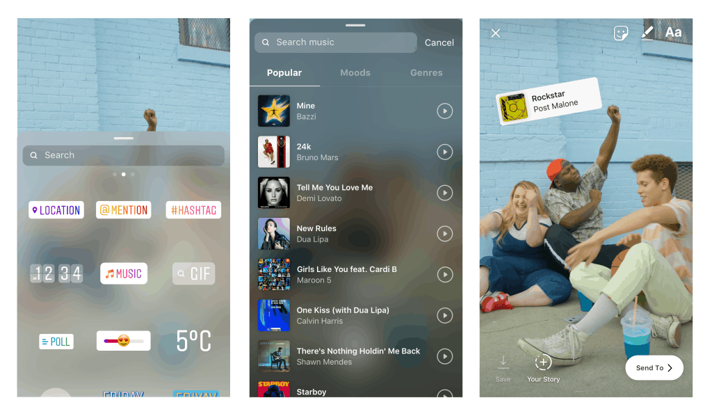 Screenshot on how to add music to your Instagram story