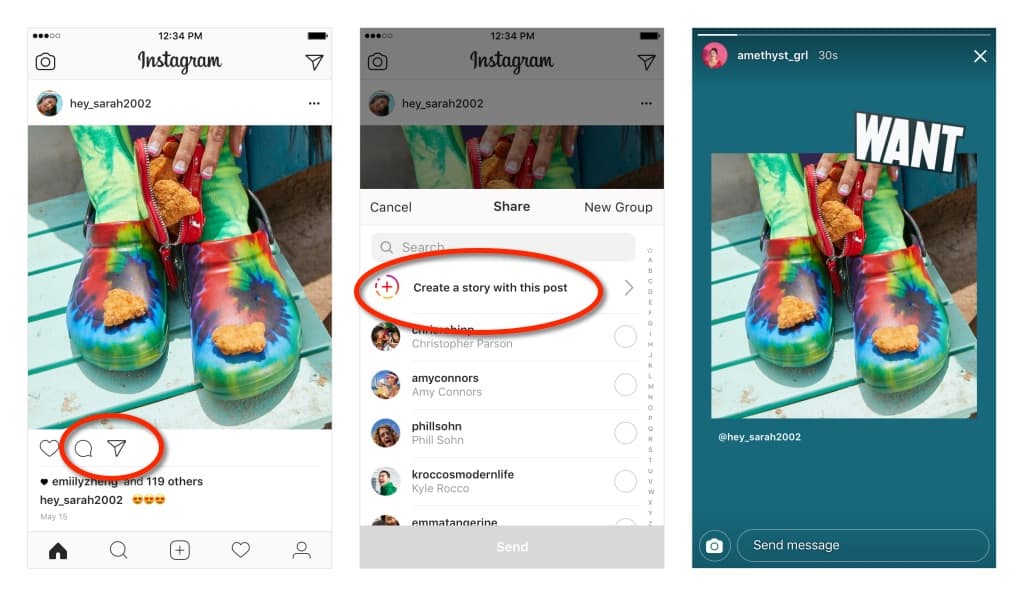 Instagram app showing how to create a story.