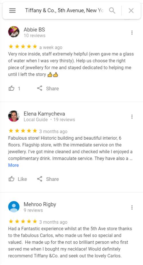 Tiffany & co - tiffany customer's review.