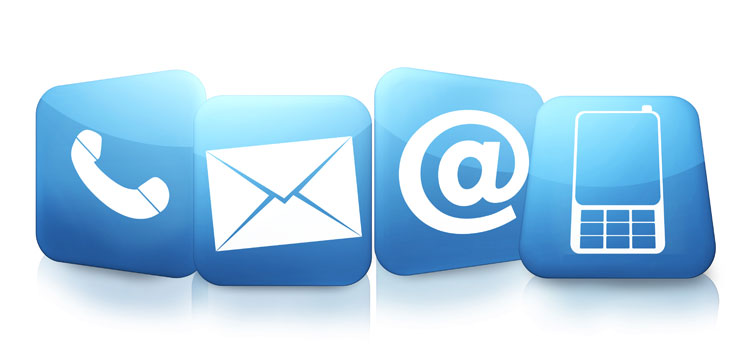 A group of icons with a phone, email, and mail icon.