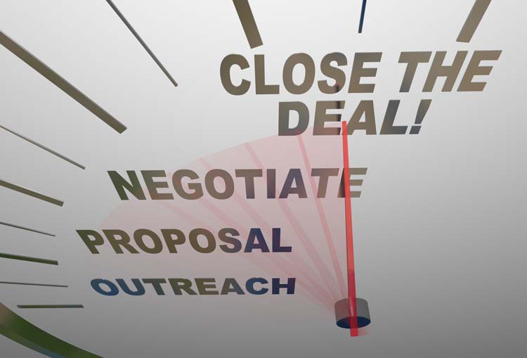 Clock showing the words close the deal