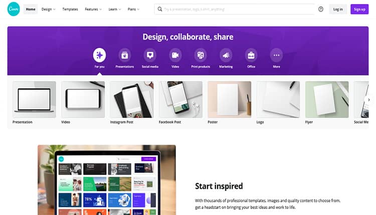 The homepage of a website with a purple background.