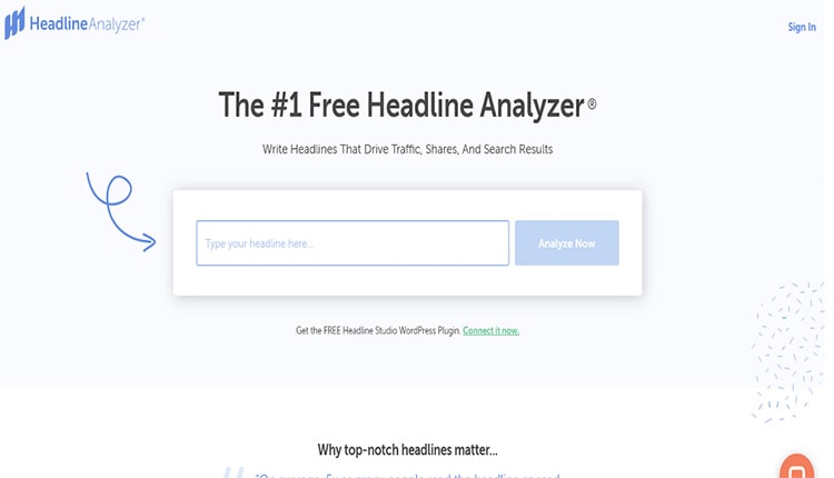 The homepage of the free headline analyzer.