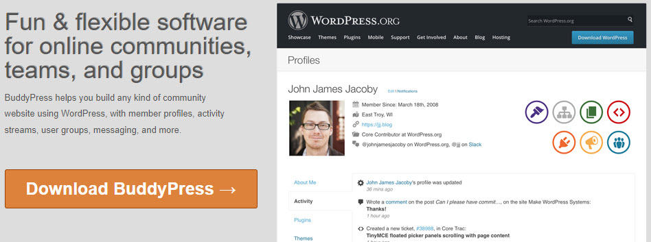 Buddypress - wordpress plugin for online communities, teams and communities.