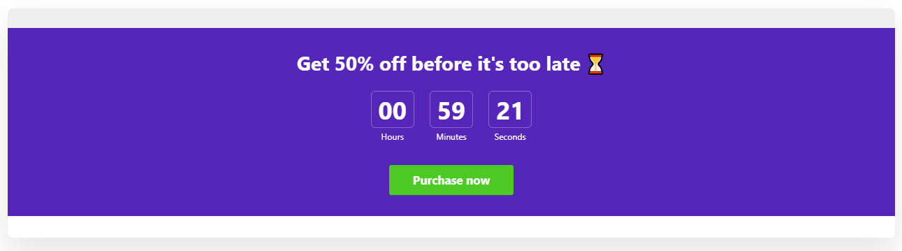 A purple page with a countdown timer.