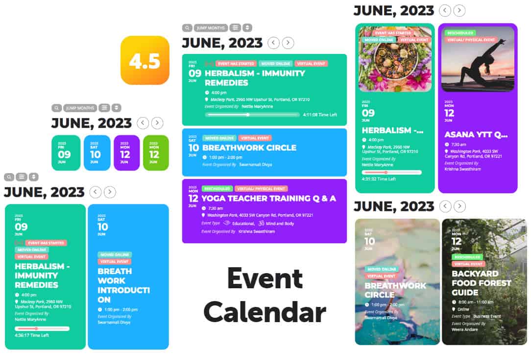 A calendar with different types of events.