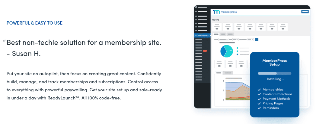A page with a screen showing a membership site.