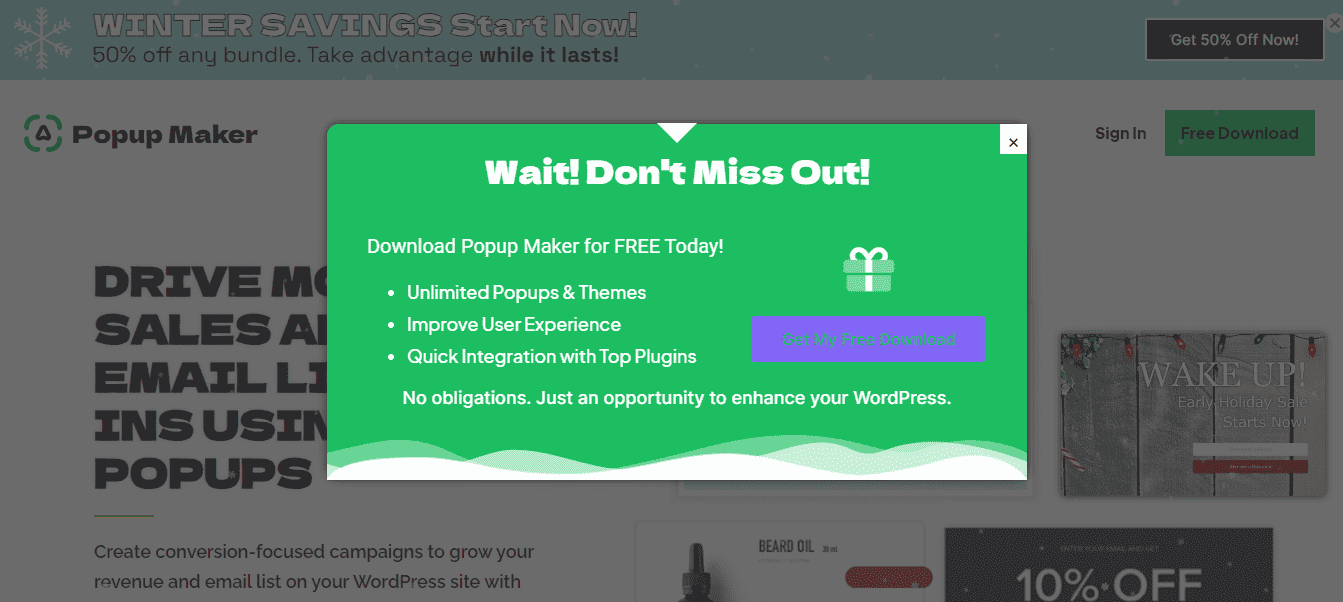 A screen shot of a website with a pop up.
