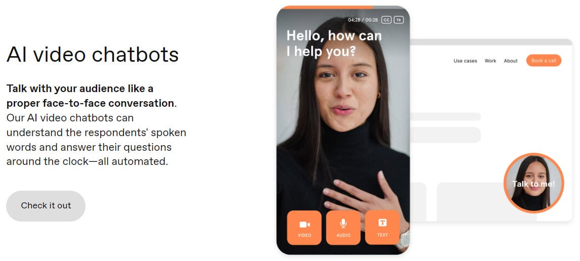 A video chat app with an image of a woman and a man.