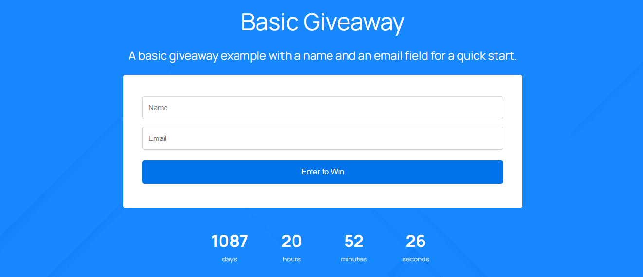 The basic giveaway form on a blue background.