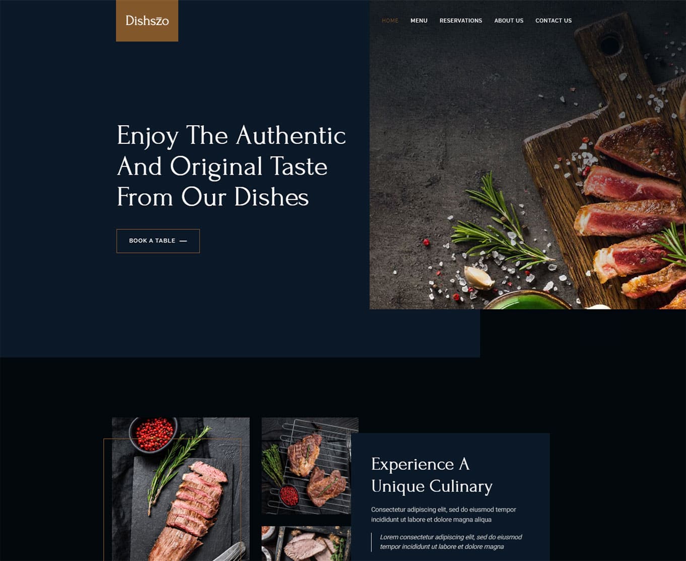 Example of a restaurant website